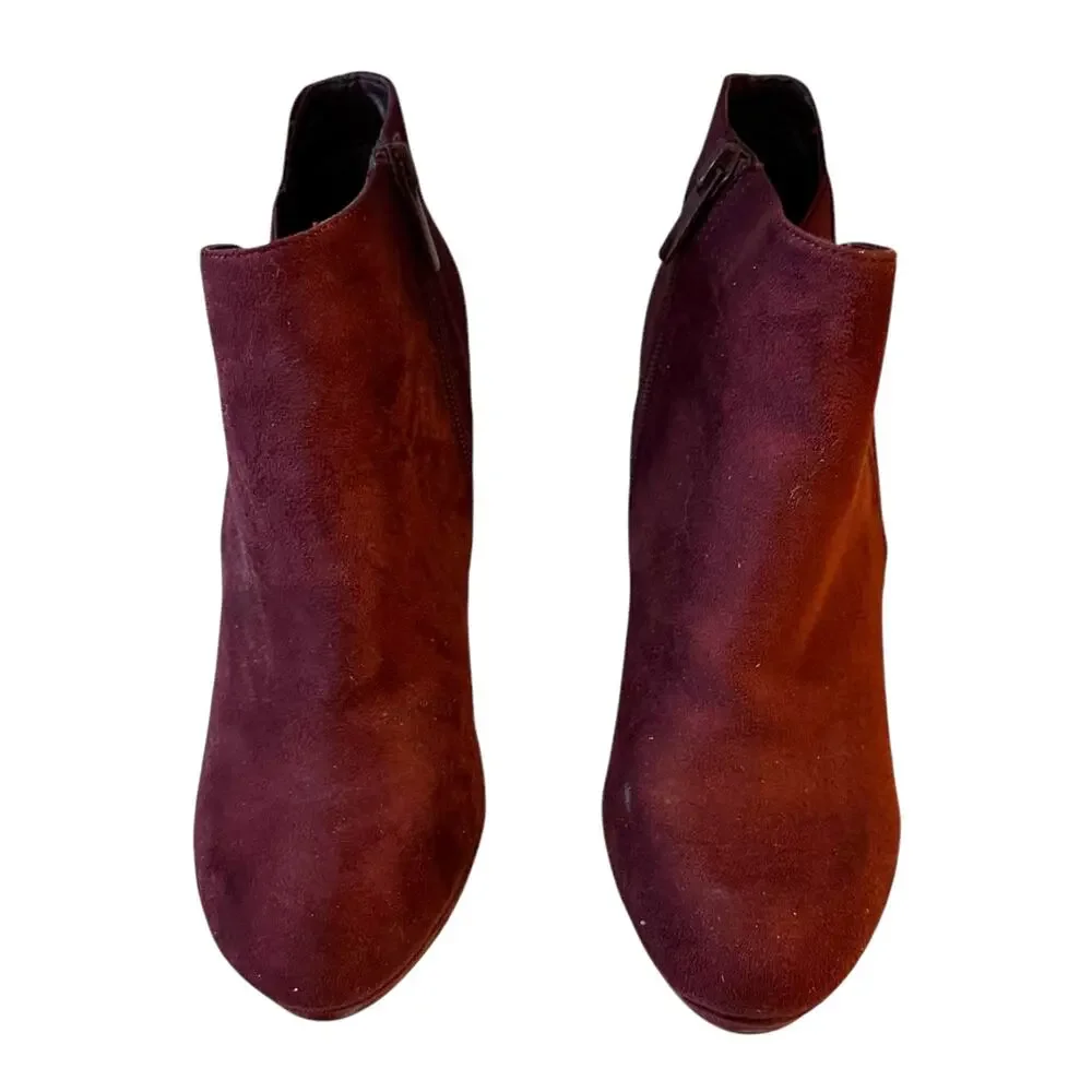 Impo Tucker Suede Maroon Red Side Zip Ankle Bootie Size 9